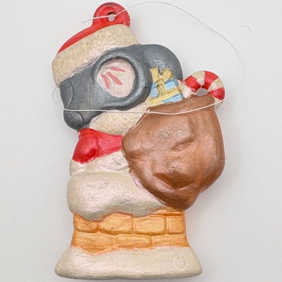 Vintage Santa Claus Mouse Christmas Ornament Stuck in Chimney Hand Painted - Picture 2 of 7